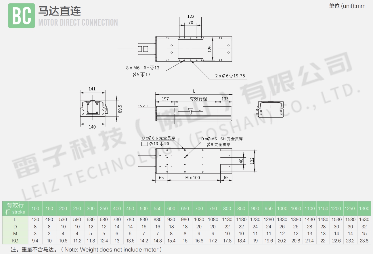 直線模組140尺寸